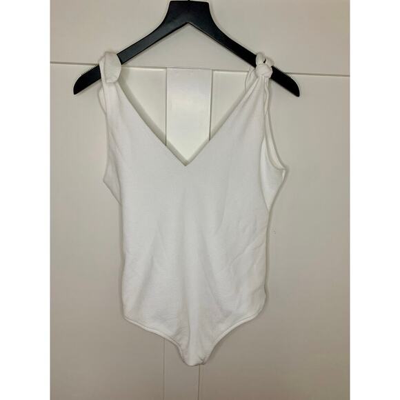 Show Me Your Mumu Kylo Bodysuit in Bone White Large Tie Straps Textured Stretch - Picture 1 of 3